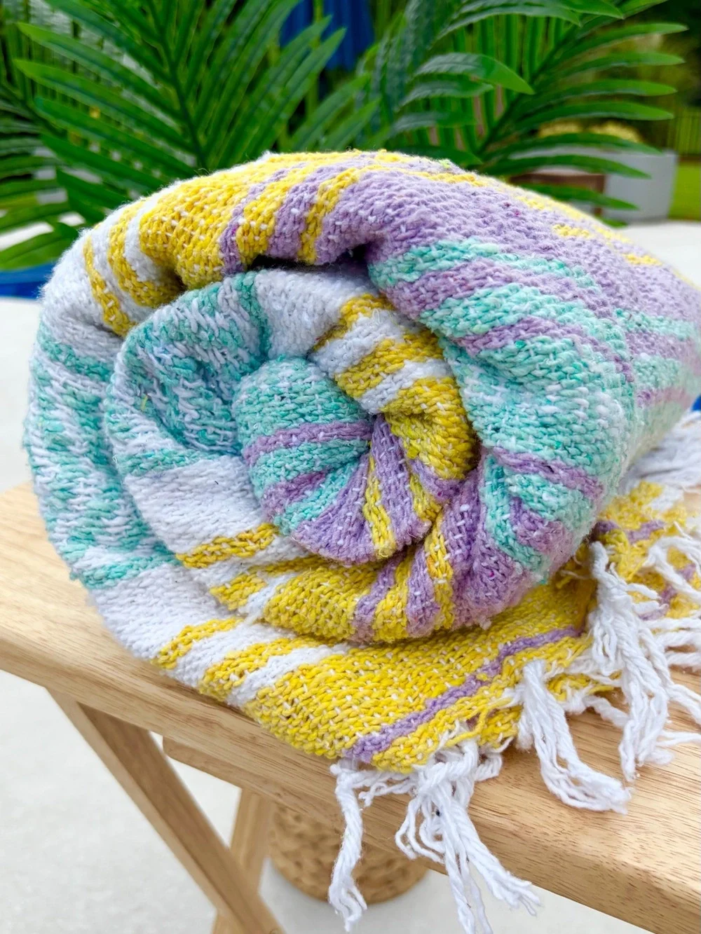 Mexican Falsa Blanket – Woven Striped Serape Throw with Fringe